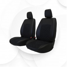 Чехлы Skoda Rapid 12- экокожа/алькантара ромб спинка 1/2 черная строчка черные Trend Ростов
