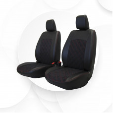 Чехлы Hyundai Solaris 11-17 седан экокожа/алькантара ромб красная строчка черные Trend Ростов
