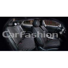 Накидка на сиденье CarFashion Crown plus экокожа/жаккард черный/черный/бежевая