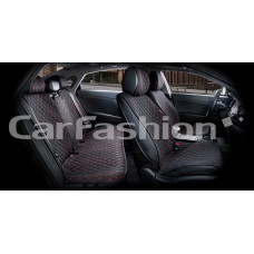 Накидка на сиденье CarFashion Crown plus экокожа/жаккард черный/черный/красный