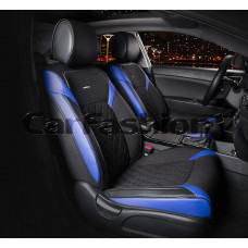 Накидка на сиденье CarFashion Sting твид/экокожа передняя черная синие вставки 2 шт.