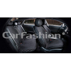 Накидка на сиденье CarFashion Crown plus экокожа/жаккард черный/черный/серый