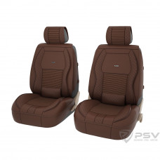 Накидка на сиденье PSV 2D Lint экокожа/лен передняя коричневая 2 шт.