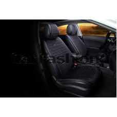 Накидка на сиденье CarFashion Monaco велюр/экокожа передняя черная синий кант 2 шт.