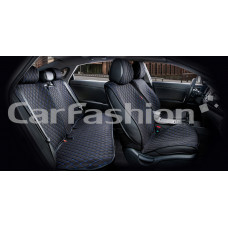 Накидка на сиденье CarFashion Crown plus экокожа/жаккард черный/черный/синий