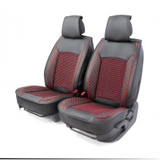 Накидка на сиденье Car Performance переднее экокожа с контрастной прострочкой черно - красная 2 шт