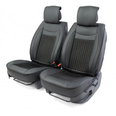 Накидка на сиденье Car Performance переднее экокожа+ вставка с объемным плетением черная 2 шт