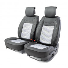 Накидка на сиденье Car Performance переднее экокожа+ вставка с объемным плетением черно - серая 2 шт