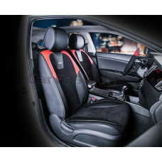 Накидка на сиденье CarFashion Space велюр/экокожа передняя черная красные вставки 2 шт.