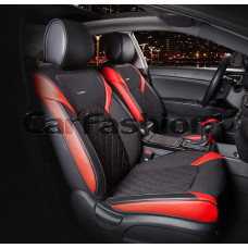Накидка на сиденье CarFashion Sting твид/экокожа передняя черная красные вставки 2 шт.