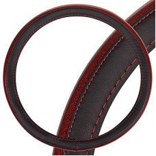 Оплетка руля M Skyway Luxury 7 экокожа с красной строчкой черная