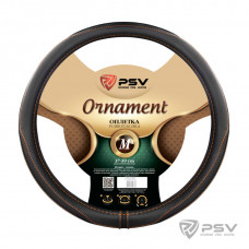 Оплетка руля M PSV Ornament Fiber с коричневой отстрочкой черная