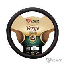 Оплетка руля M PSV Verge Fiber экокожа с красной отстрочкой черная