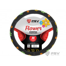 Оплетка руля M PSV Flower нубук цветы серая