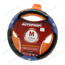 Оплетка руля M Autoprofi Luxury 3 хром-кольца черно-синяя